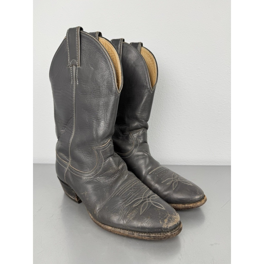Vintage Justin Cowboy Boots Womens 7 B Gray Leather Roper Western Cowgirl 80s